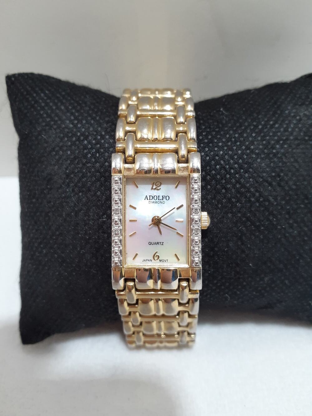 Adolfo Ladies Wristwatch Diamond Accent Bezel Gold Tone